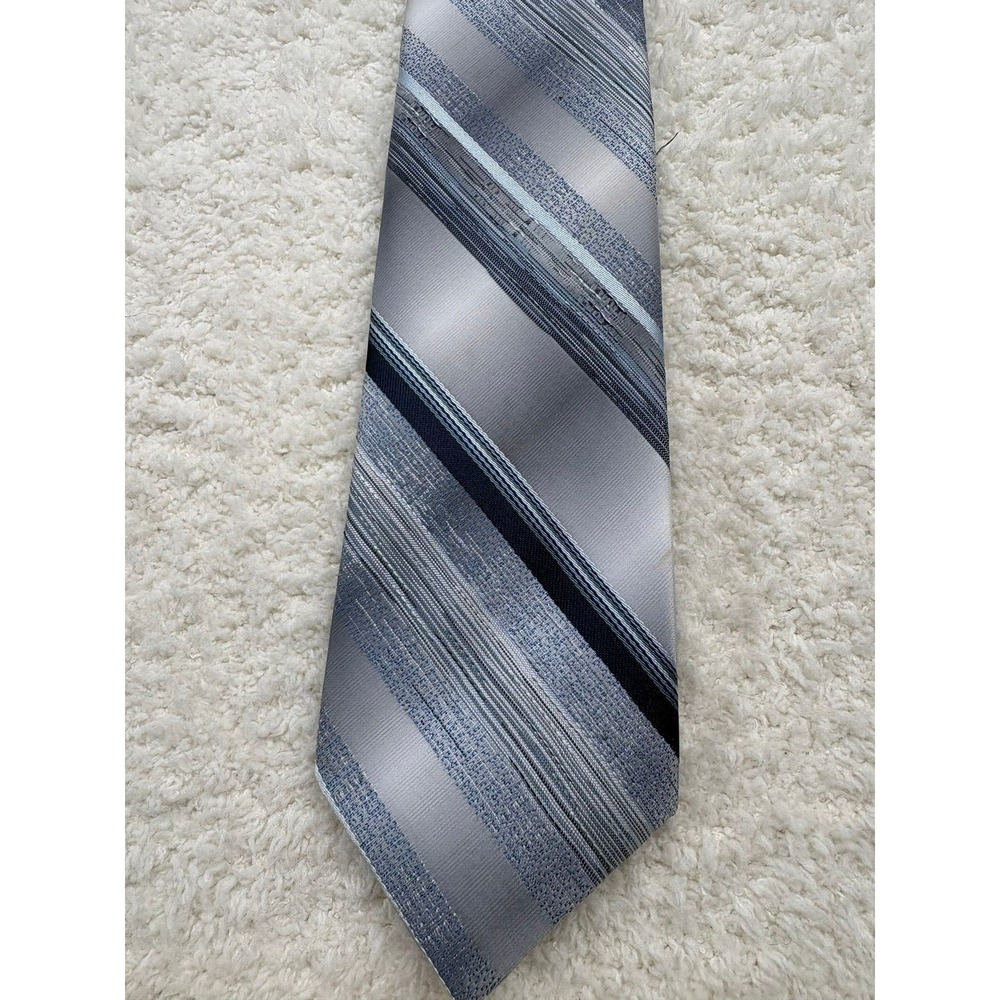 Wembley Necktie Tie Mens Silver Grey Blue Excellent Diagonal Stripe Business